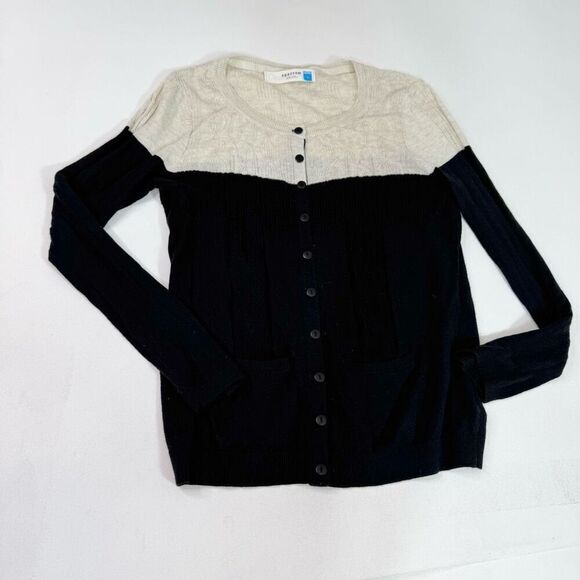 Sparrow Sweater Womens Large Black Ivory Cotton Blend Long Sleeve Cardigan - Picture 1 of 7